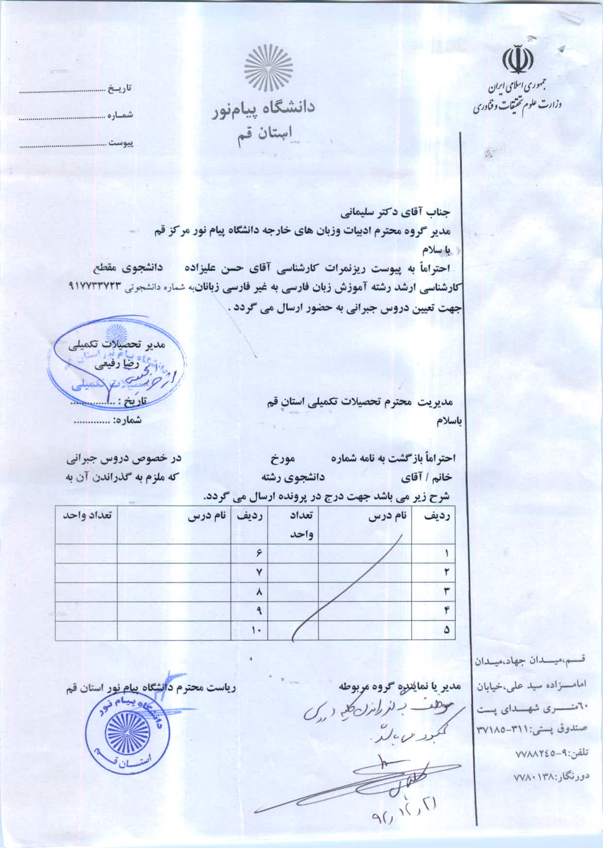 اعلام دروس جبرانی آقای حسن علیزاده      ارشد آموزش زبان فارسی به غیر فارسی زبانان