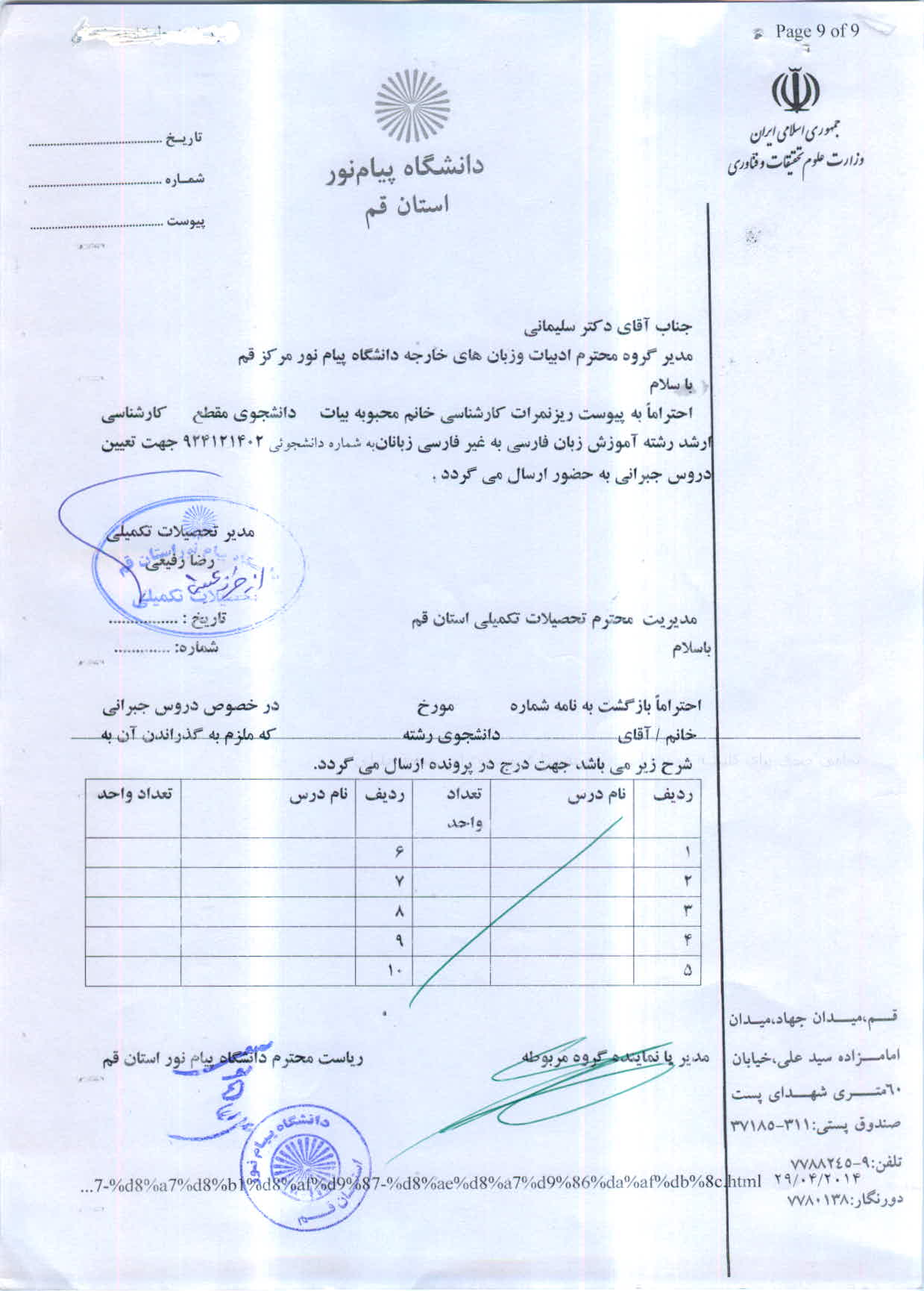 اعلام دروس جبرانی خانم محبوبه بیات     ارشد آموزش زبان فارسی به غیر فارسی زبانان