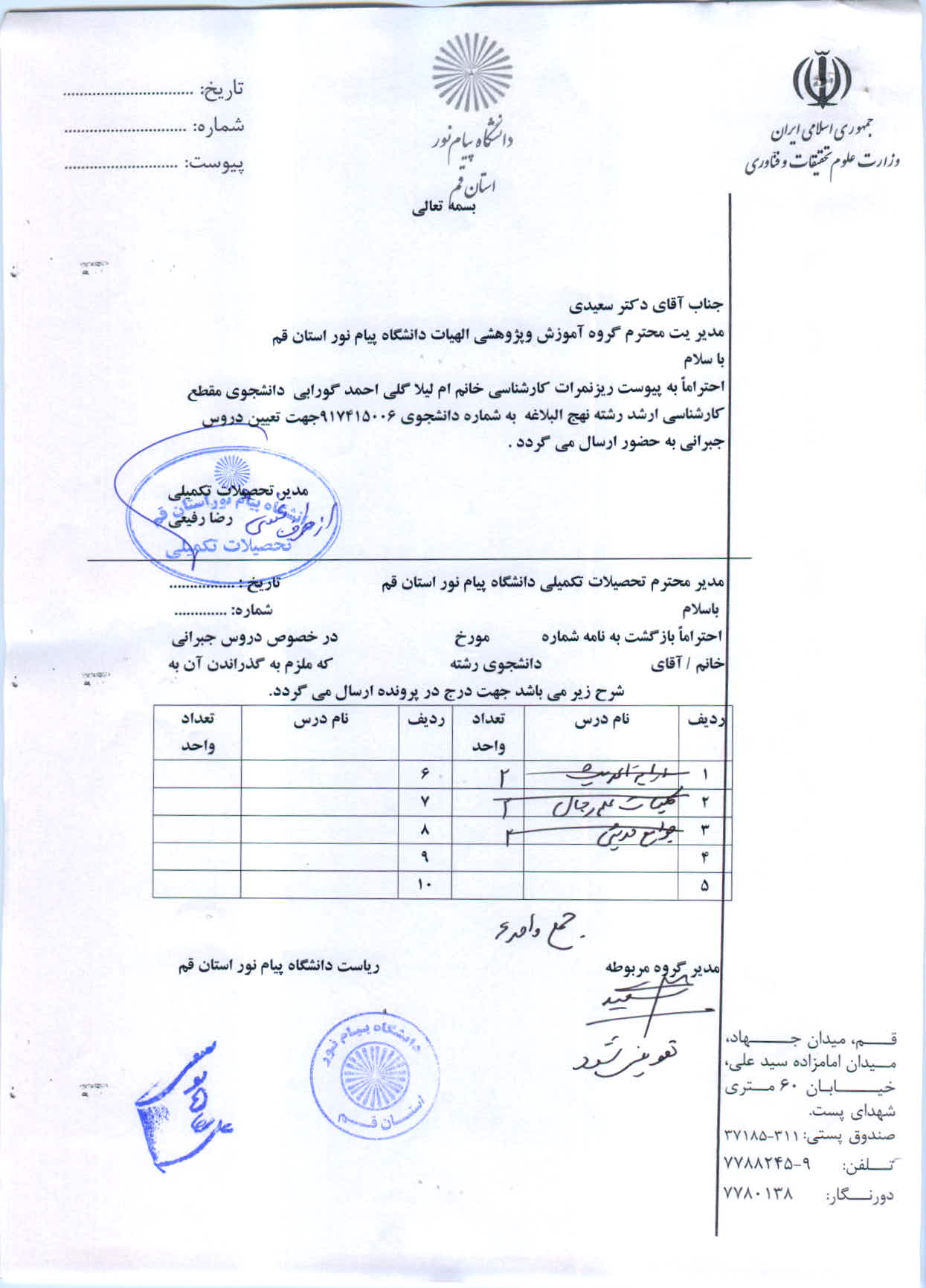 اعلام دروس جبرانی خانم ام لیلا گلی احمدگورابی ارشد نهج البلاغه