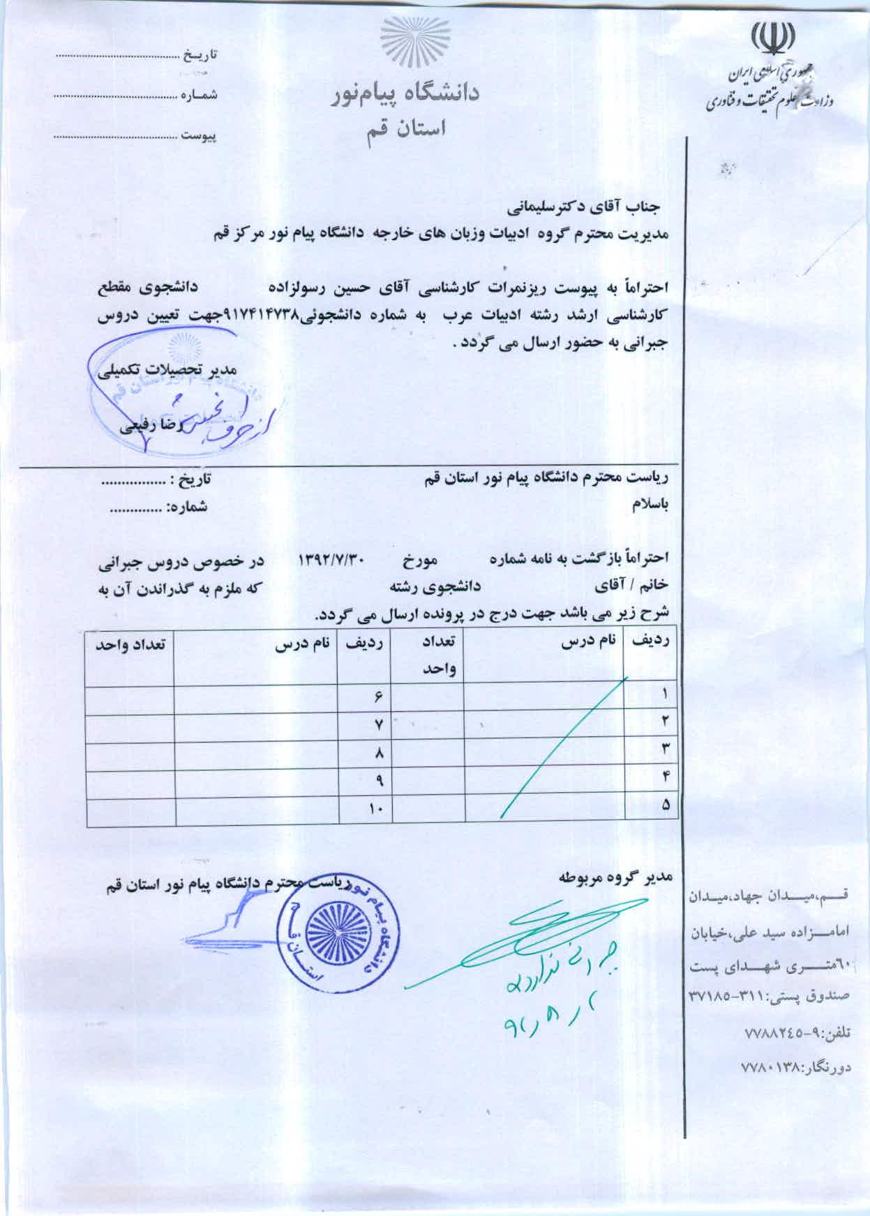 اعلام دروس جبرانی آقای حسین رسولزاده ارشد ادبیات عرب 