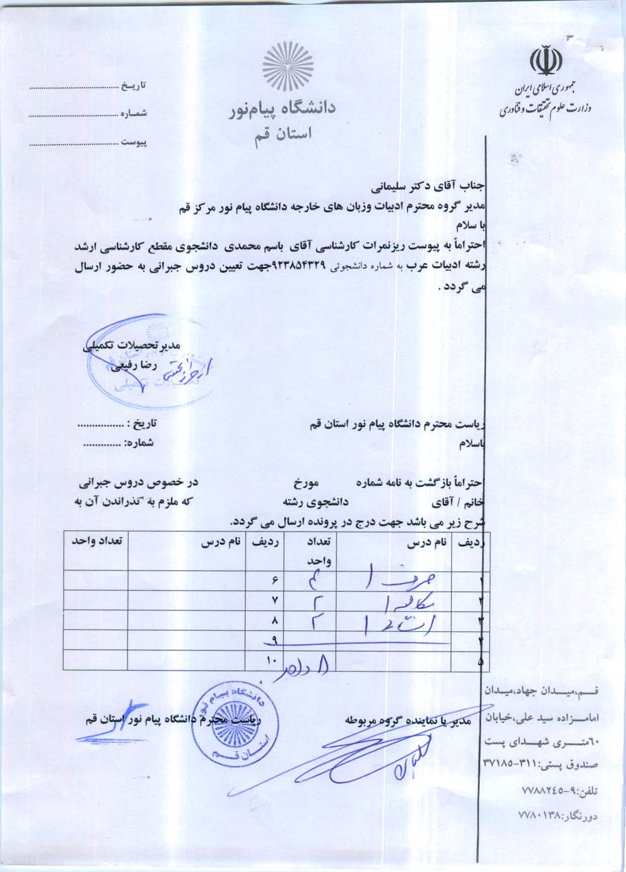 اعلام دروس جبرانی آقای باسم محمدی   ارشد ادبیات عرب 
