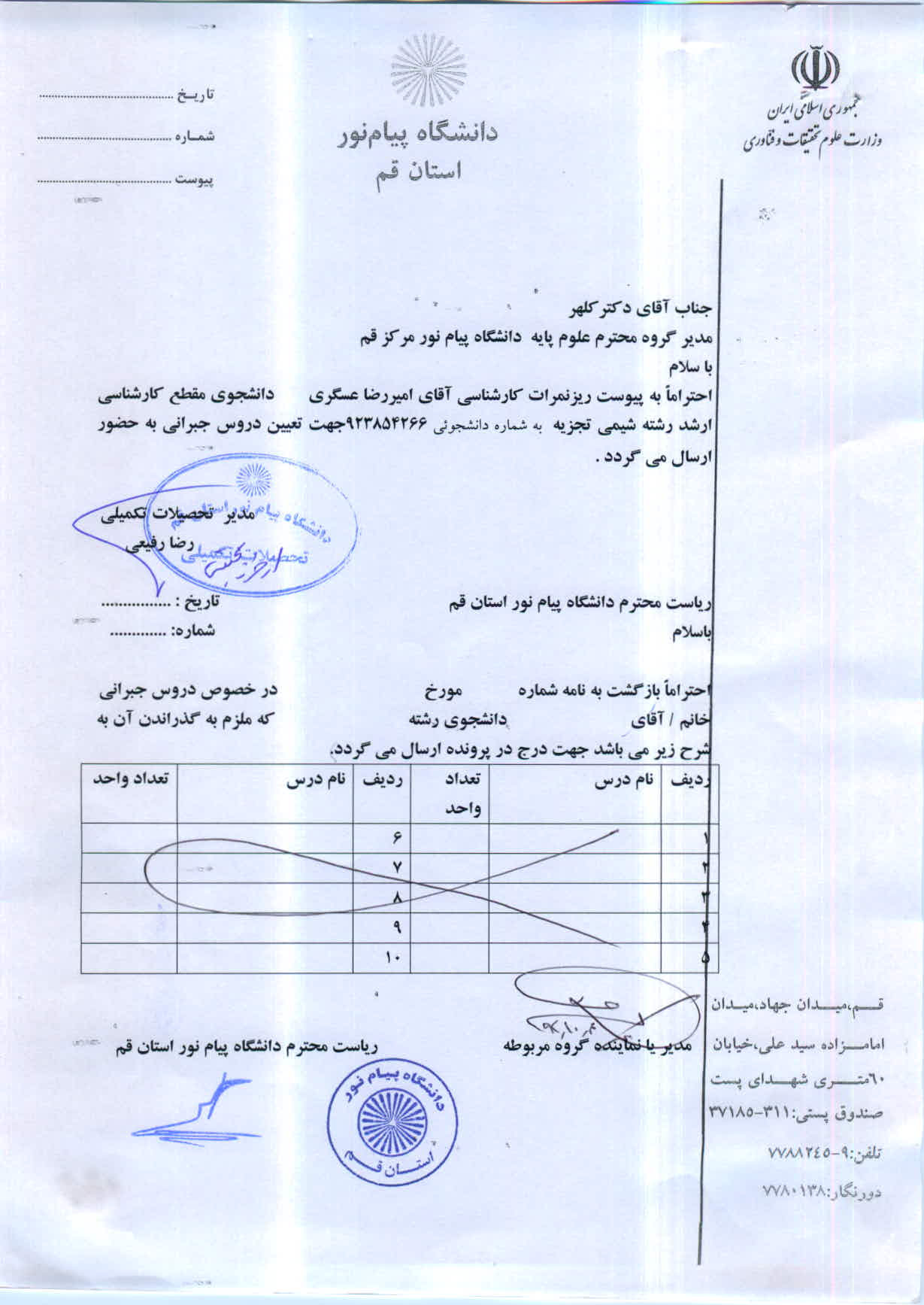اعلام دروس جبرانی اقای امیر رضا عسگری ارشد شیمی تجزیه 