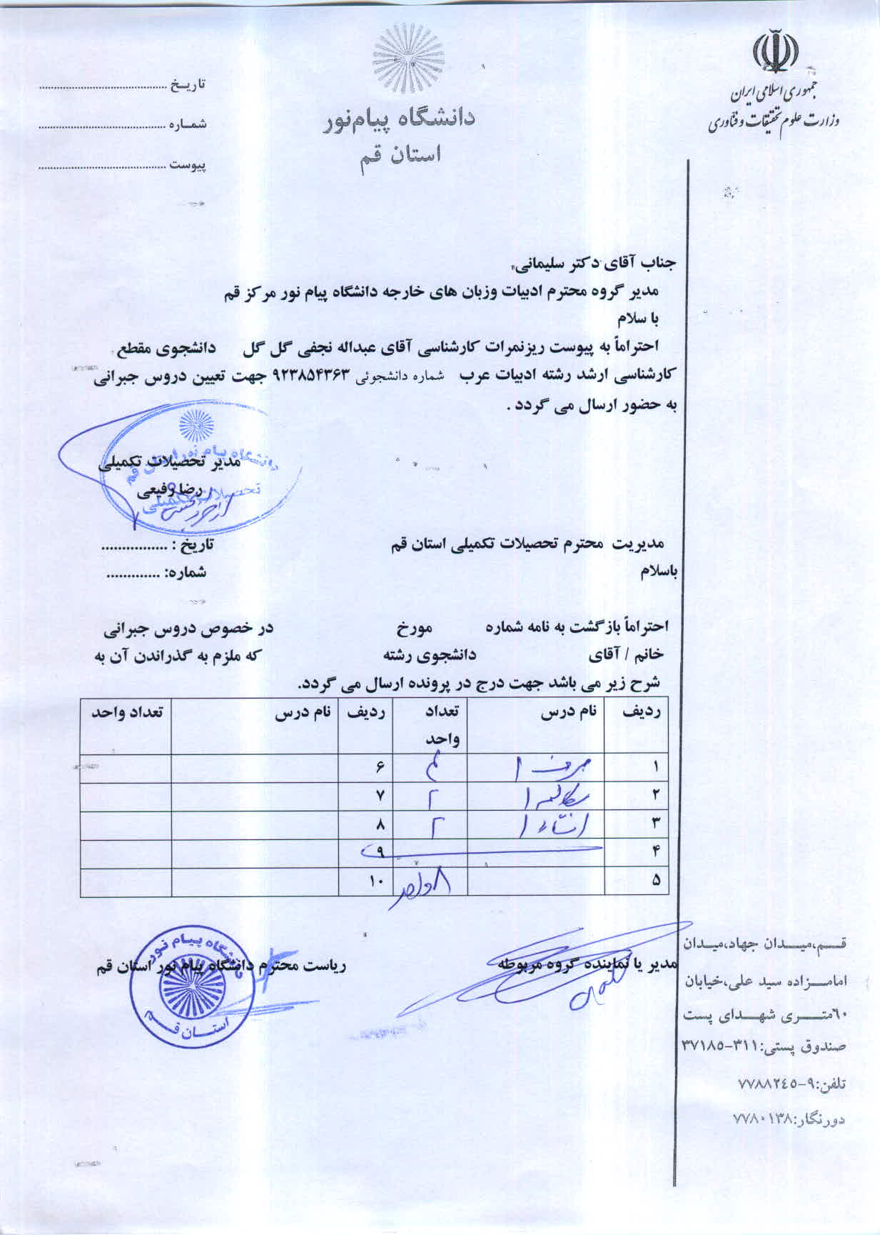 اعلام دروس جبرانی آقای عبداله نجفی گل گل  ادبیات عرب 